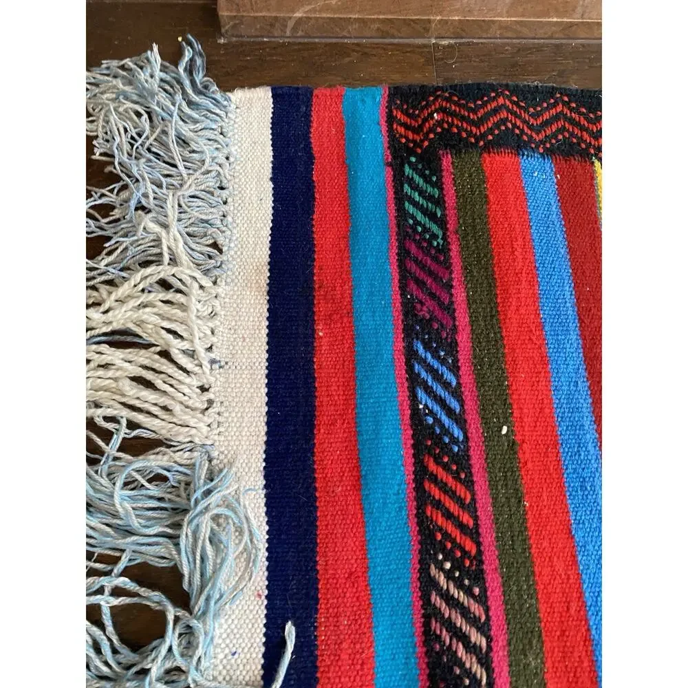 Vintage Turkish Kilim Rug 35x49 Wool Hand Woven Tribal Boho Accent Rug Striped